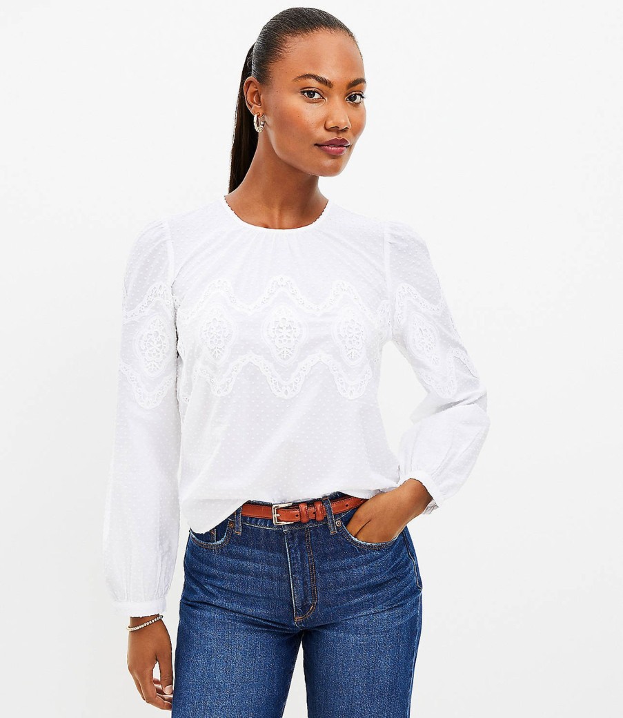 Clothing Loft | Clip Lace Trim Blouse White