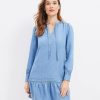 Clothing Loft | Chambray Tie Neck Flounce Swing Dress Mezzo Blue Wash