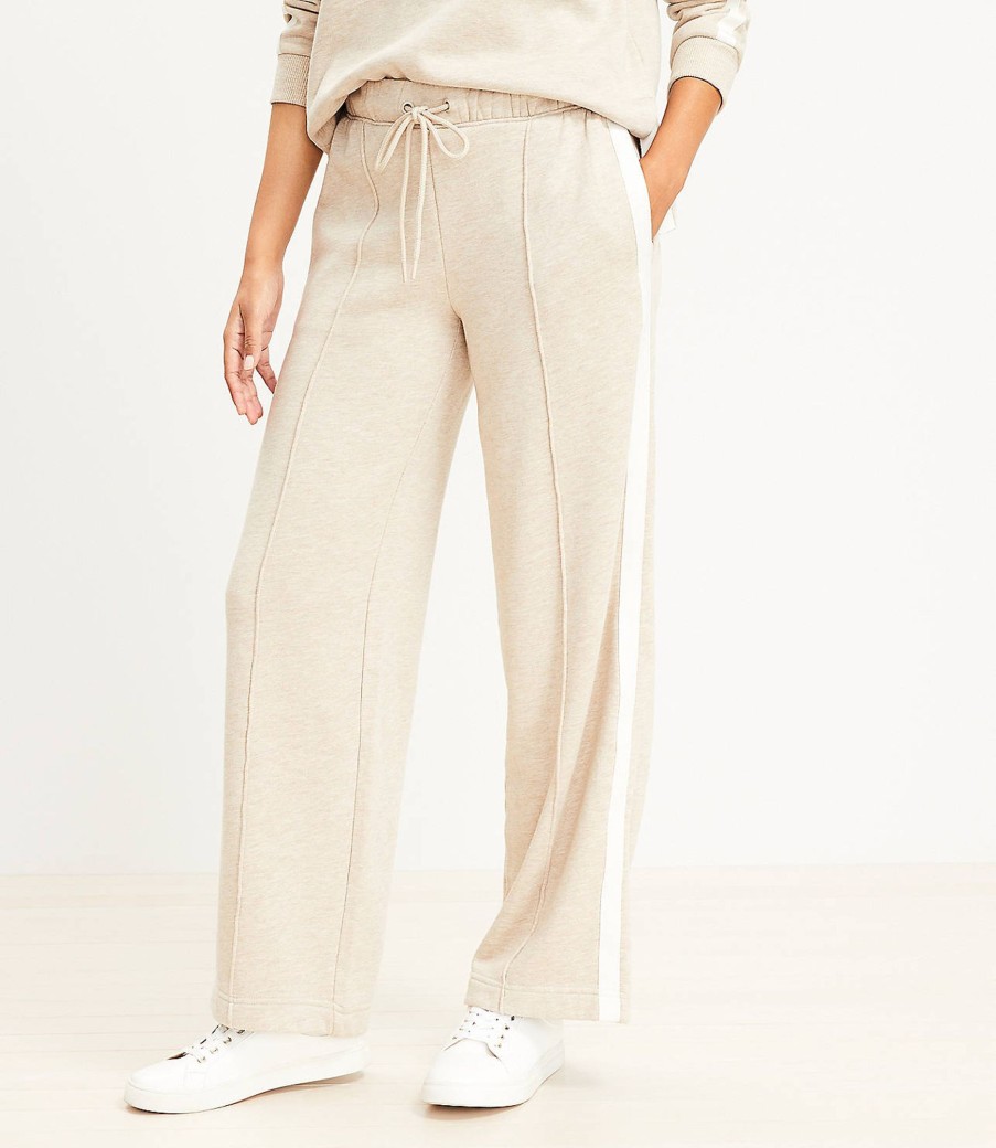 Clothing Loft | Lou & Grey Side Stripe Pintucked Fluffy Fleece Wide Leg Pants Ecru Melange