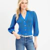 Clothing Loft | Ribbed Pleated Shoulder V-Neck Cardigan Anika Blue