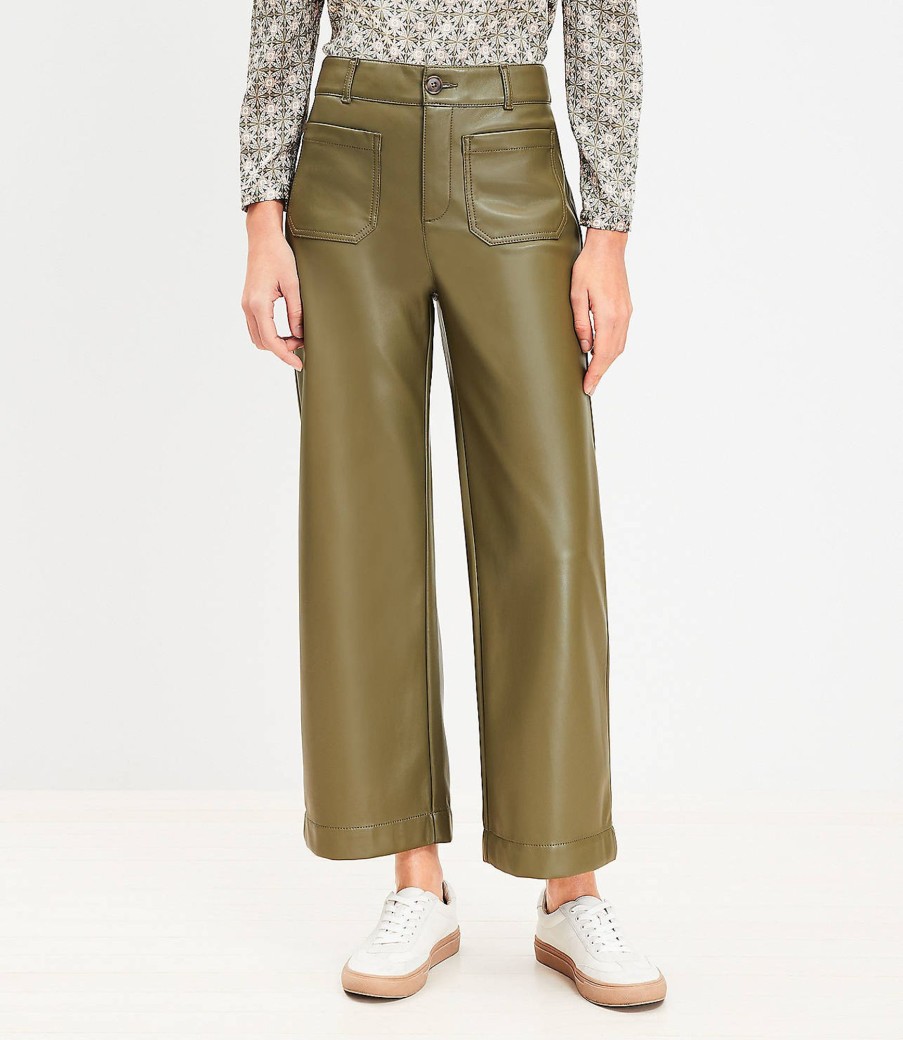 Clothing Loft | Palmer Wide Leg Crop Pants In Faux Leather Evening Olive