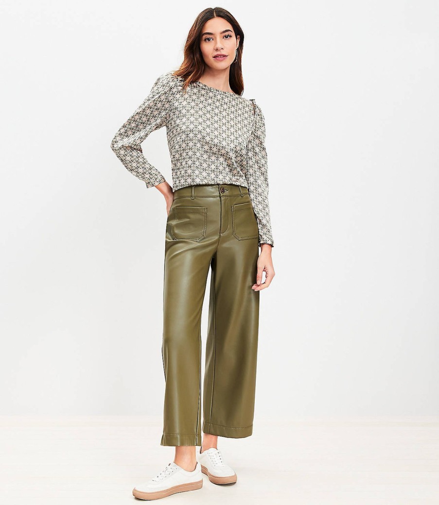 Clothing Loft | Palmer Wide Leg Crop Pants In Faux Leather Evening Olive