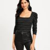 Clothing Loft | Sparkle Puff Sleeve Square Neck Top Black