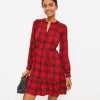 Clothing Loft | Shimmer Plaid Flounce Swing Dress Tango Red