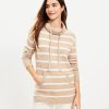 Clothing Loft | Striped Pocket Cowl Neck Tunic Sweater Camel Heather