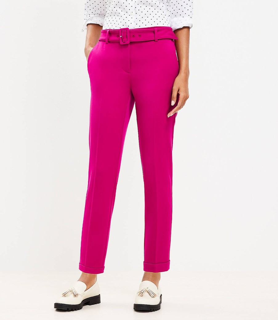 Clothing Loft | Devin Belted Slim Pants In Bi-Stretch Light Fresh Magenta