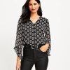 Clothing Loft | Geo V-Neck Ruffle Cuff Blouse Black