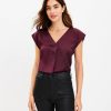 Clothing Loft | Satin Cap Sleeve V-Neck Top Rich Malbec