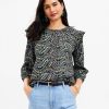 Clothing Loft | Garden Dobby Tie Back Ruffle Blouse Black