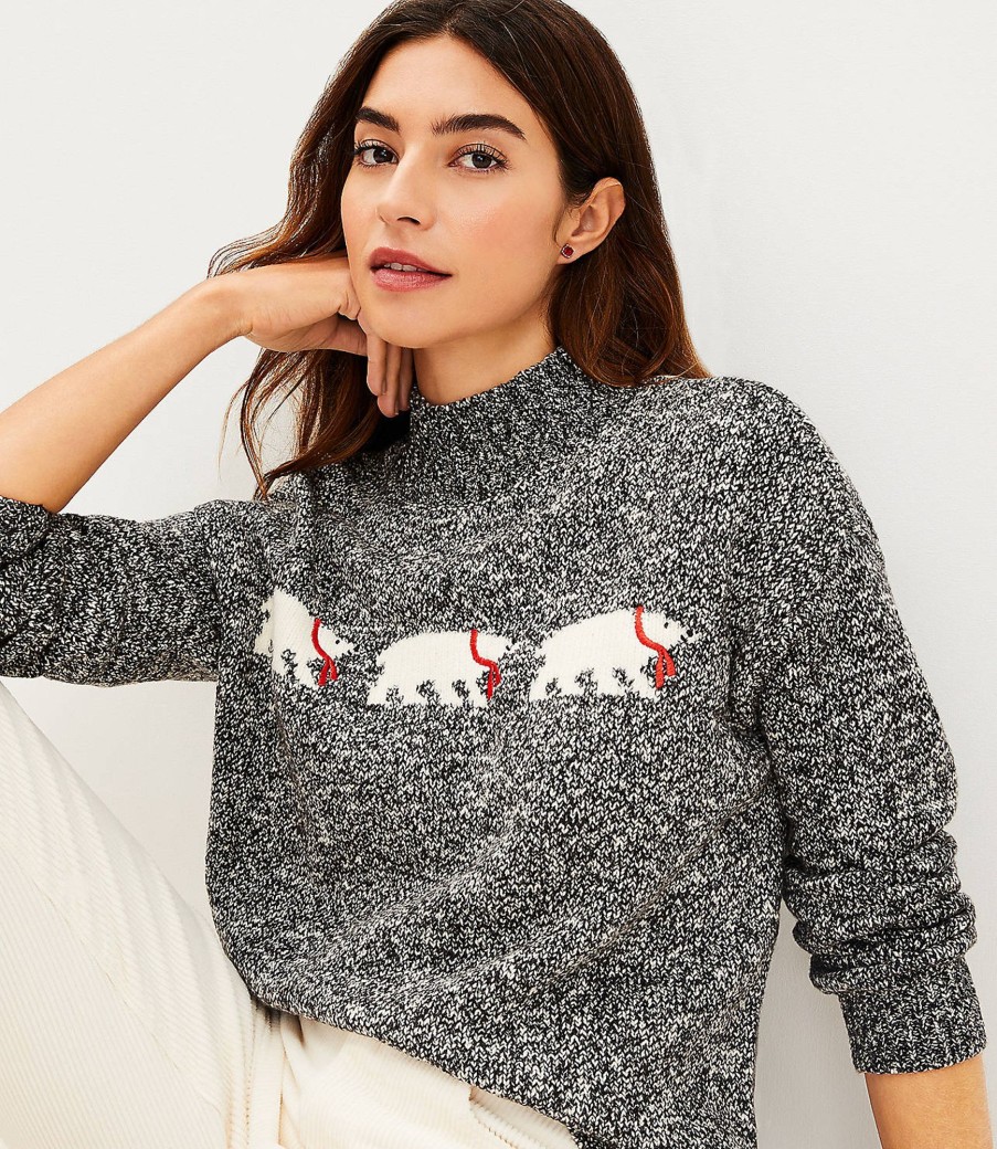 Clothing Loft | Polar Bear Mock Neck Sweater Black/White Multi