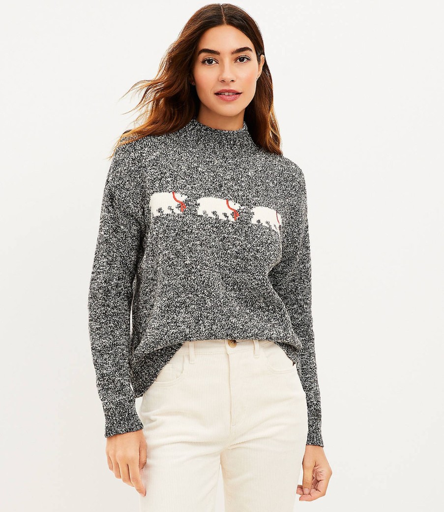 Clothing Loft | Polar Bear Mock Neck Sweater Black/White Multi