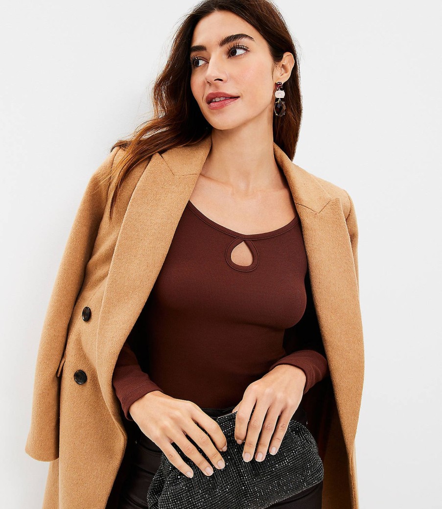 Clothing Loft | Ribbed Keyhole Long Sleeve Top Chocolate Fondant