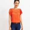 Clothing Loft | Clip Ruffle Sleeve Mixed Media Top Toasted Orange