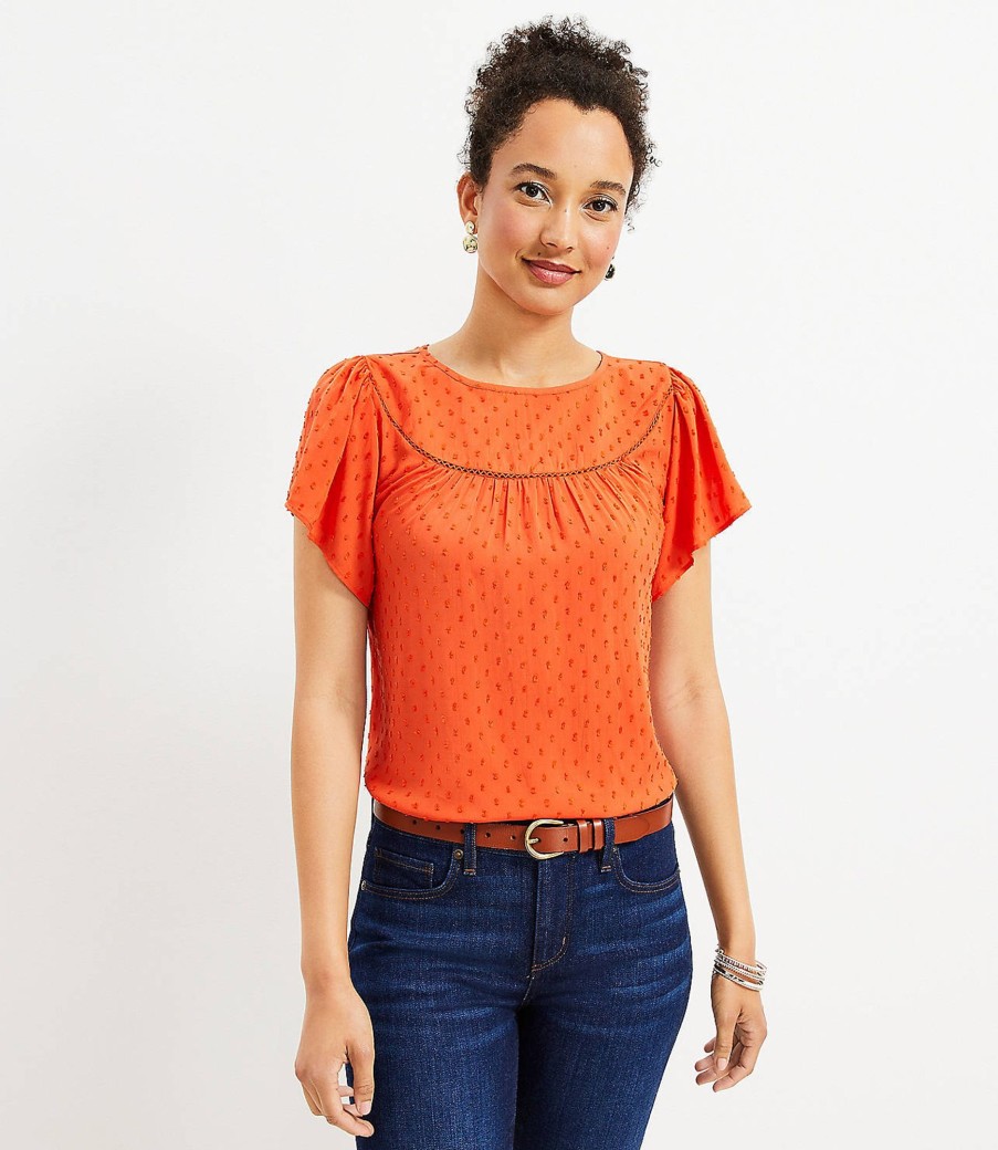 Clothing Loft | Clip Ruffle Sleeve Mixed Media Top Toasted Orange