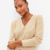 Clothing Loft | Sparkle Puff Sleeve V-Neck Sweater Camel Heather