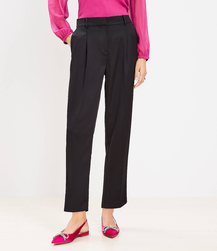 Clothing Loft | Pleated Tapered Pants In Satin Black