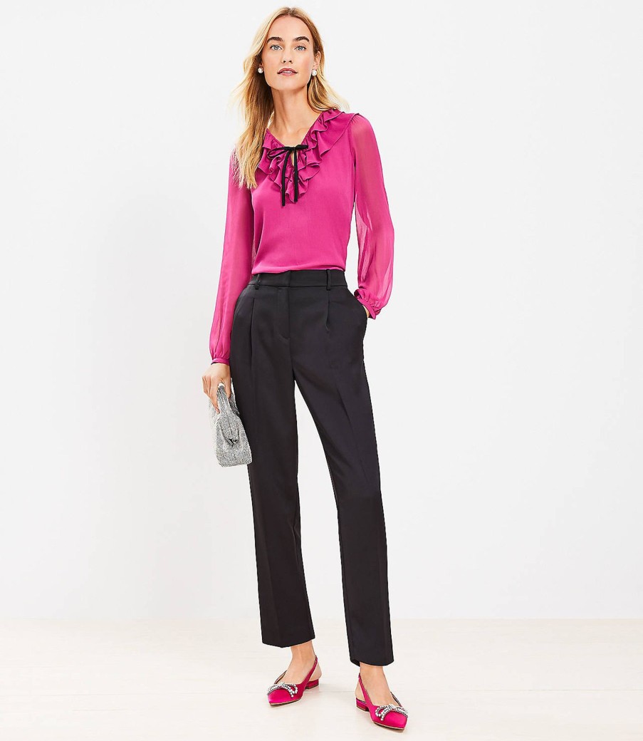 Clothing Loft | Pleated Tapered Pants In Satin Black