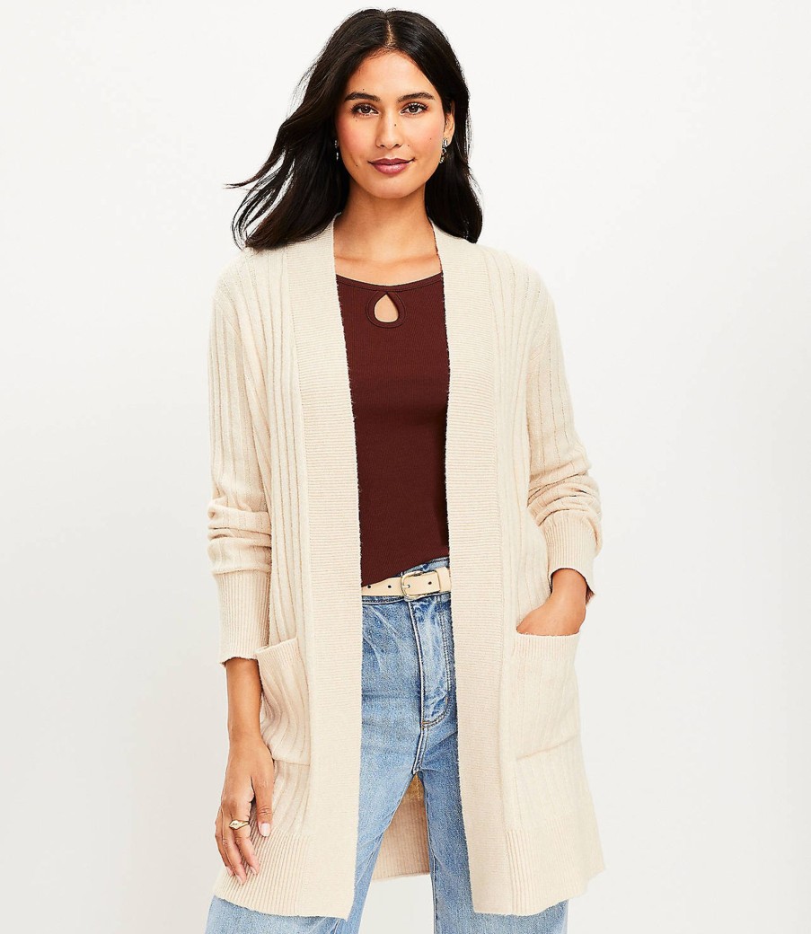 Clothing Loft | Ribbed Pocket Open Cardigan Beachside Khaki Heather