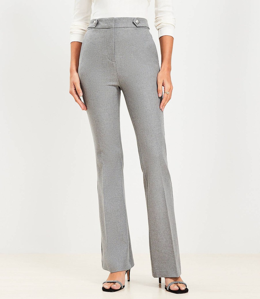 Clothing Loft | Tab Waist Flare Pants In Melange Bi-Stretch Grey Melange