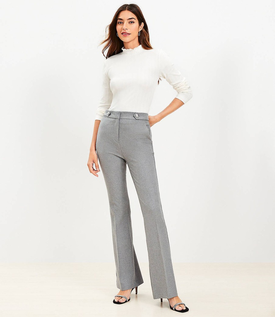 Clothing Loft | Tab Waist Flare Pants In Melange Bi-Stretch Grey Melange