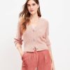 Clothing Loft | Shimmer Ribbed Jeweled Button V-Neck Cardigan Peach Beige