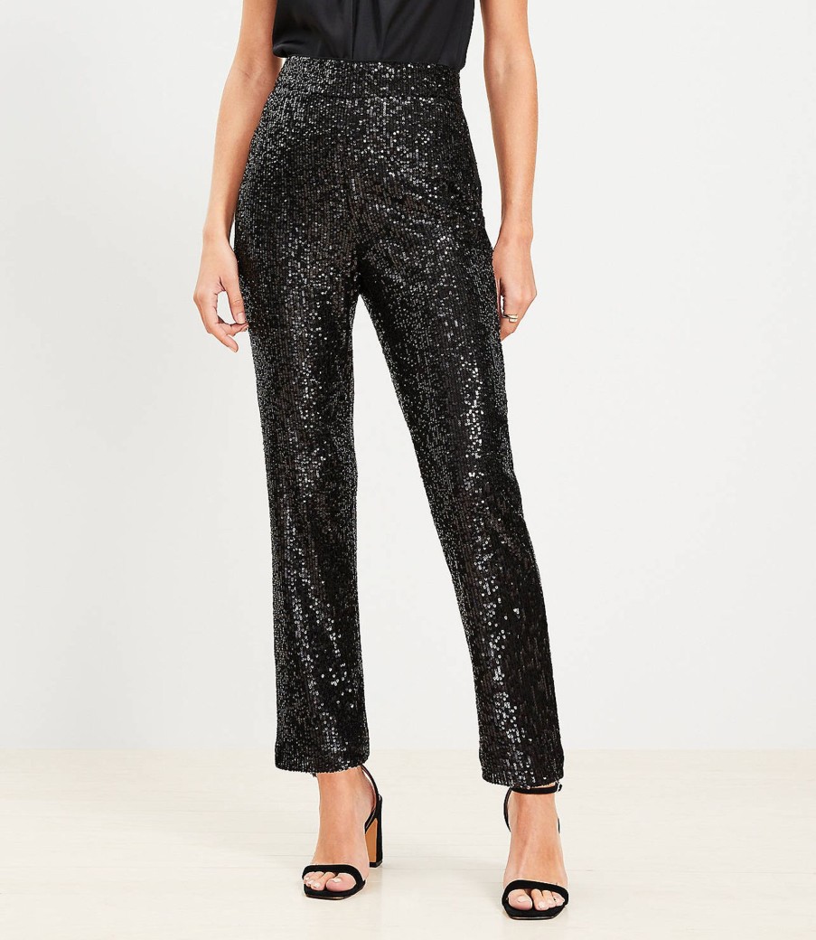 Clothing Loft | Side Zip Slim Pants In Sequin Black