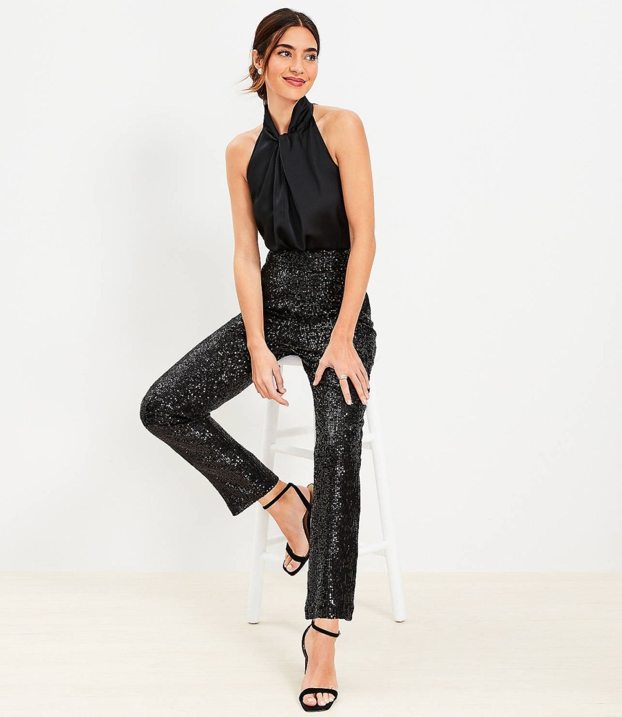 Clothing Loft | Side Zip Slim Pants In Sequin Black