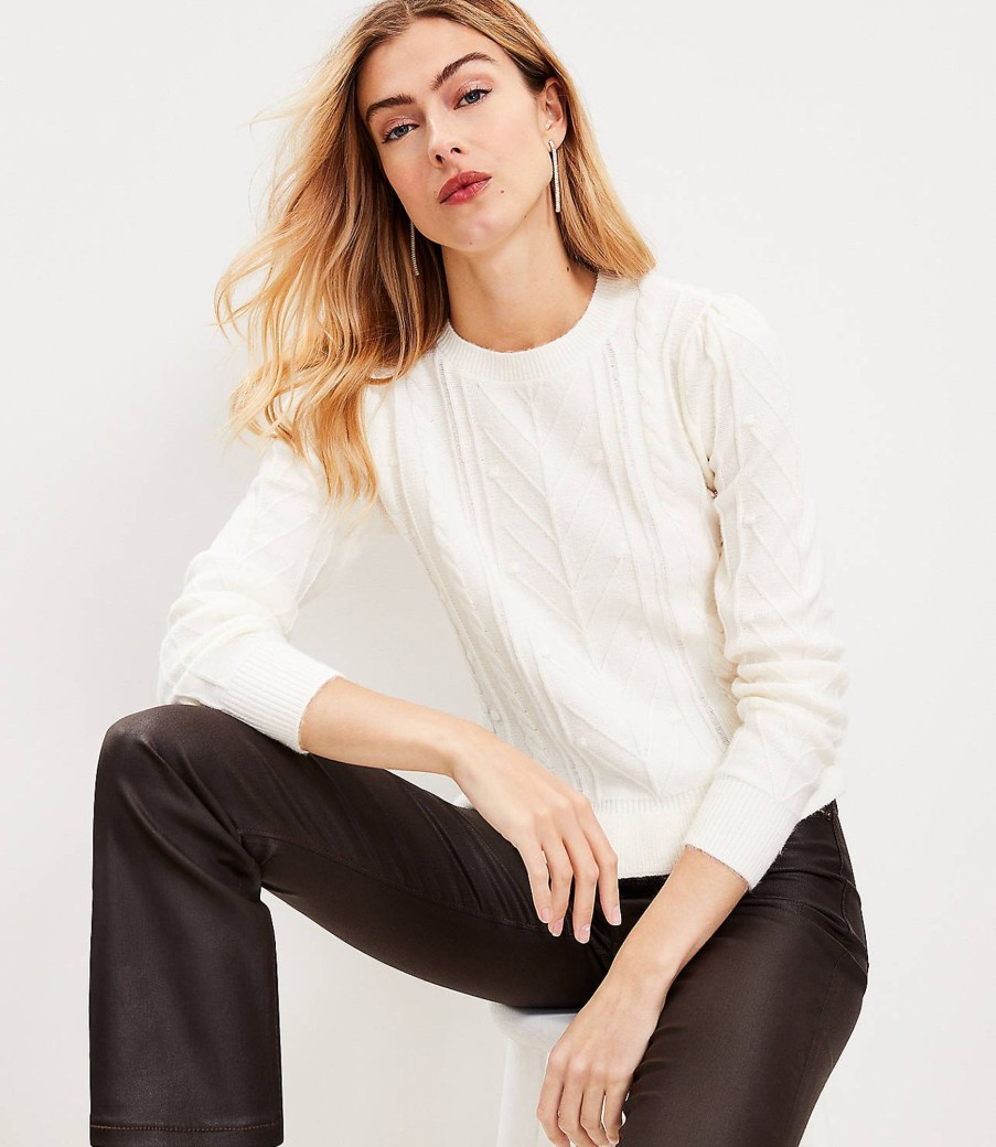 Clothing Loft | Bobble Ruffle Hem Sweater Whisper White