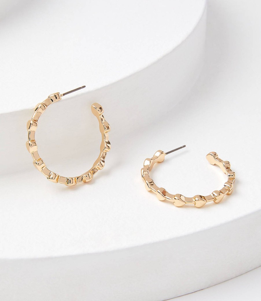 Accessories & Shoes Loft | Heart Hoop Earrings Goldtone