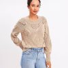 Clothing Loft | Marled Geo Pointelle Bobble Sweater Camel Combo