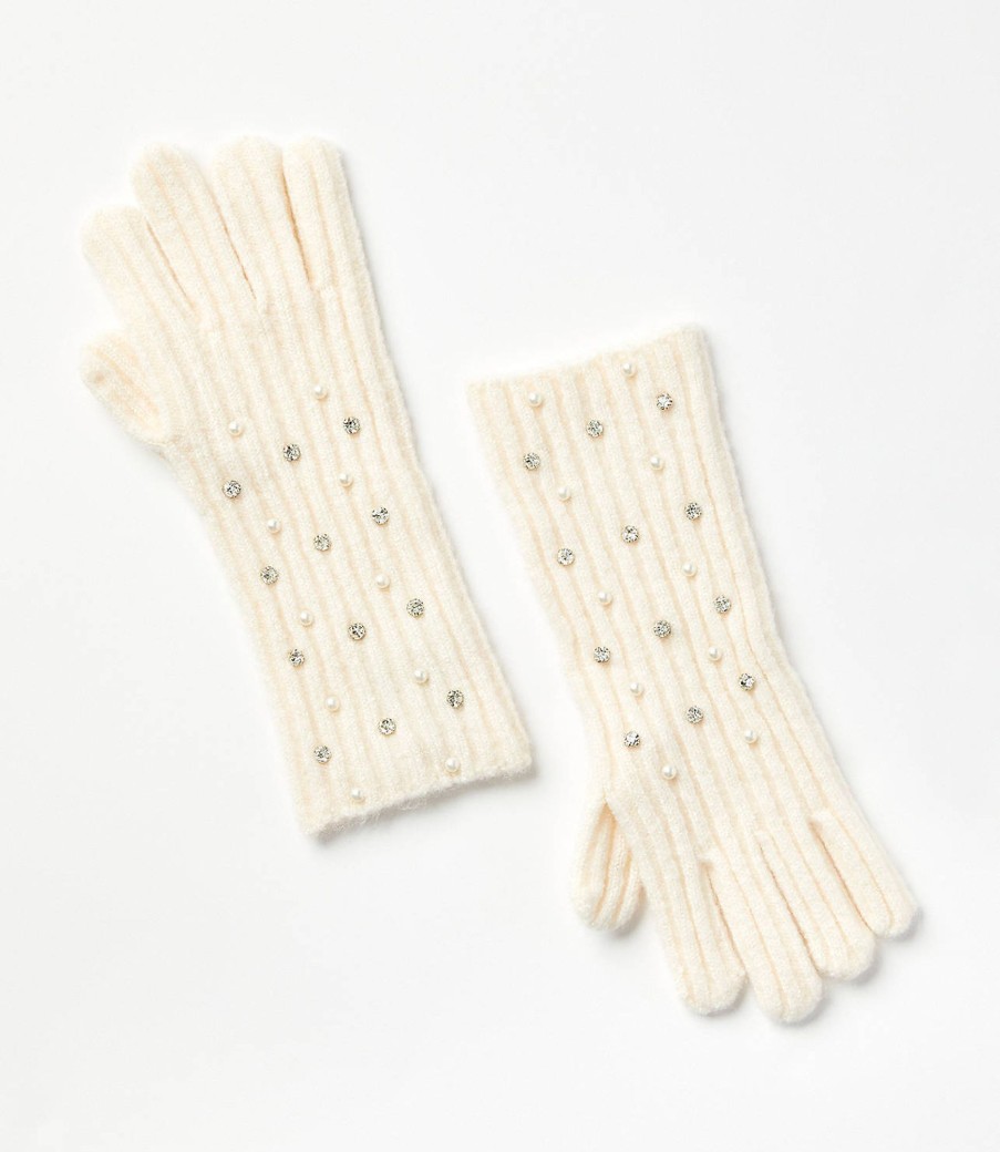 Accessories & Shoes Loft | Pearlized Sparkle Ribbed Gloves Pure Pearl