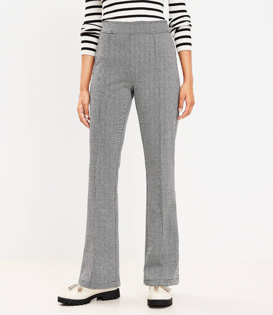 Clothing Loft | Pintucked Pull On Flare Pants In Micro Houndstooth Black/White Multi