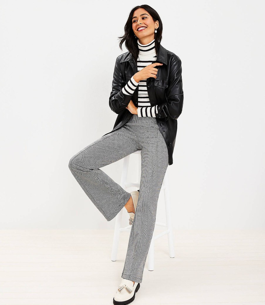 Clothing Loft | Pintucked Pull On Flare Pants In Micro Houndstooth Black/White Multi