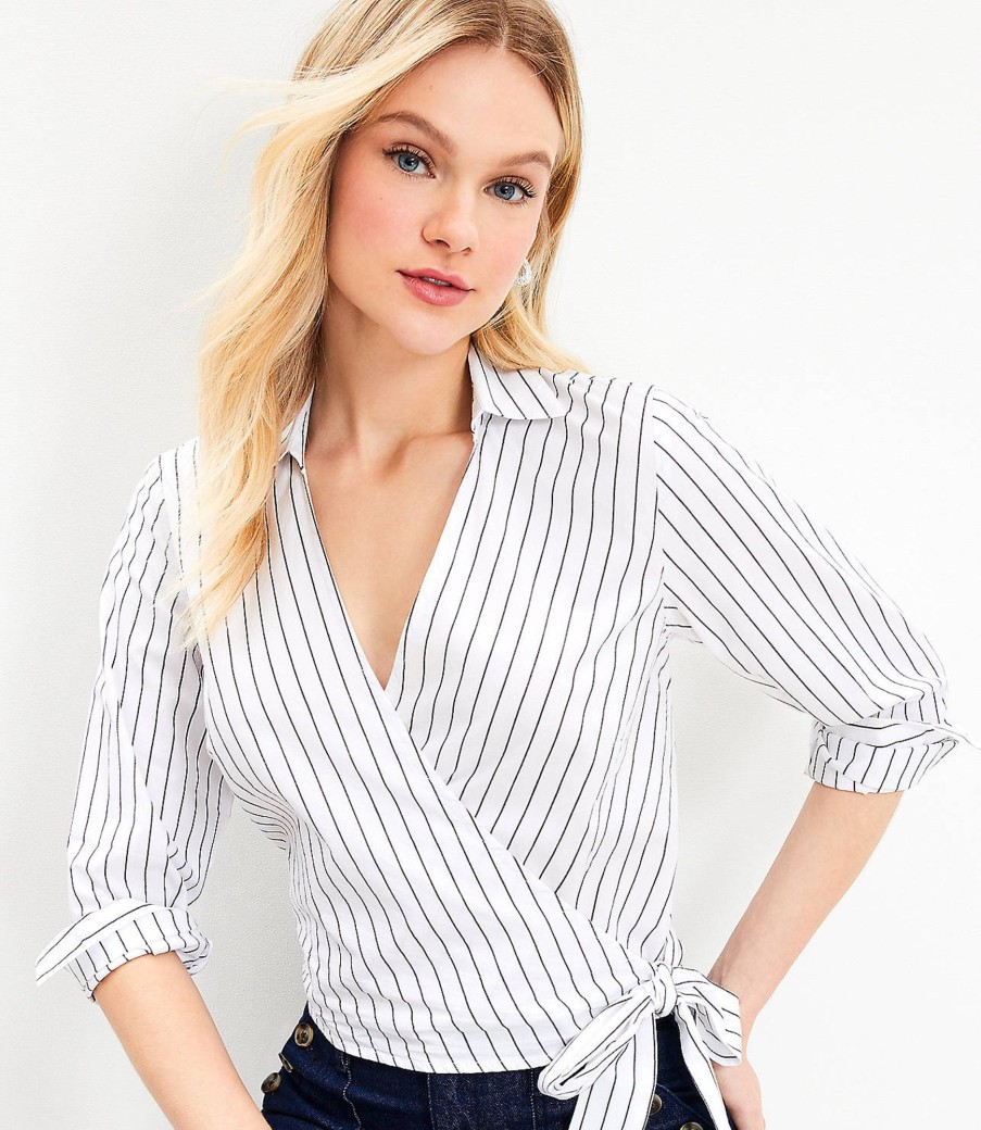 Clothing Loft | Striped Everyday Wrap Shirt White