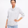 Clothing Loft | Striped Ribtrim Turtleneck Tunic Sweater Whisper White