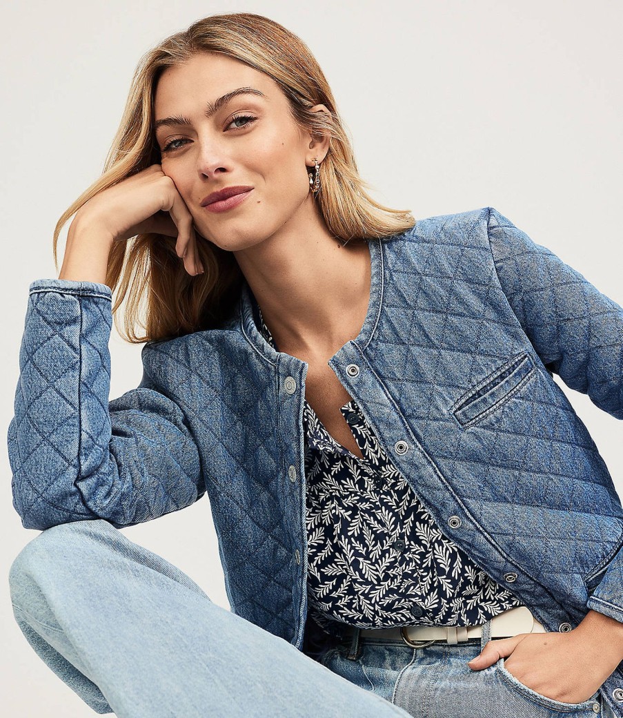 Clothing Loft | Quilted Denim Jacket In Mid Indigo Wash