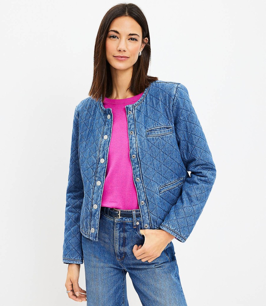 Clothing Loft | Quilted Denim Jacket In Mid Indigo Wash