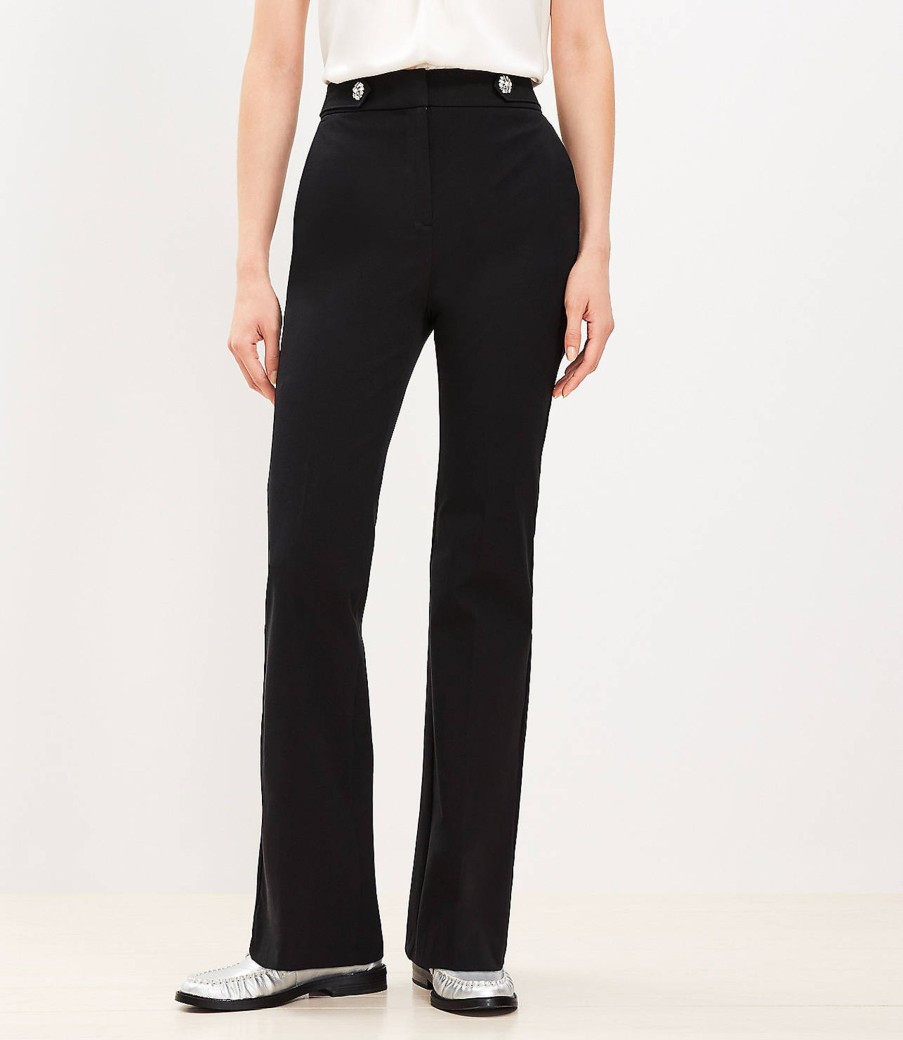 Clothing Loft | Curvy Tab Waist Flare Pants In Melange Bi-Stretch Black