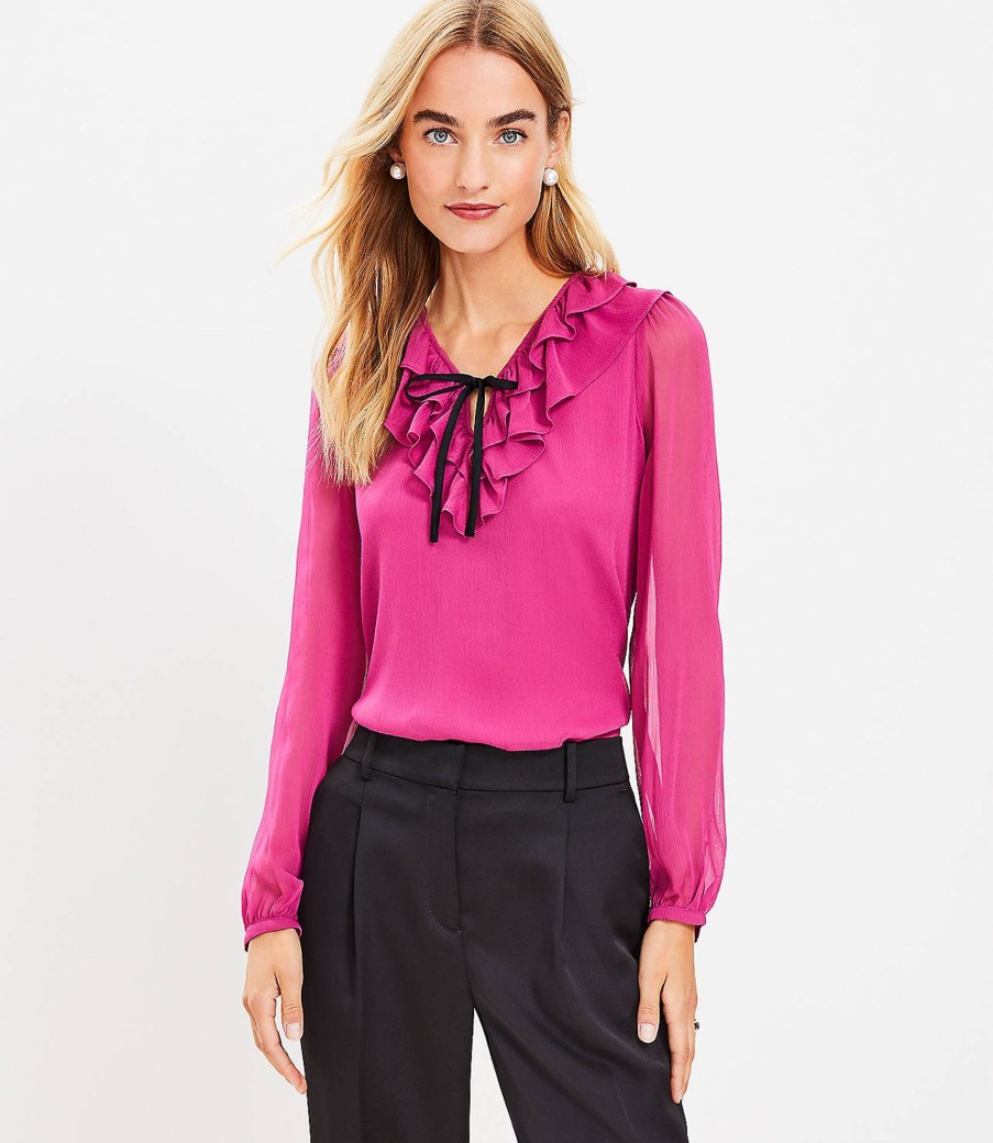 Clothing Loft | Ruffle Tie V-Neck Blouse Fuchsia Primrose