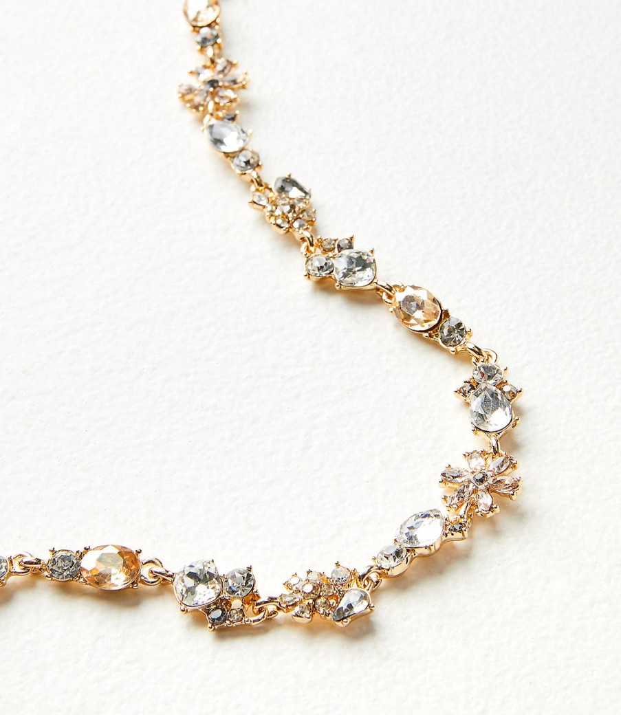 Accessories & Shoes Loft | Crystal Floral Necklace Goldtone