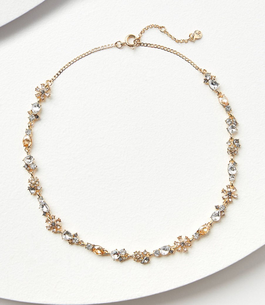 Accessories & Shoes Loft | Crystal Floral Necklace Goldtone