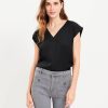 Clothing Loft | Satin Cap Sleeve V-Neck Top Black