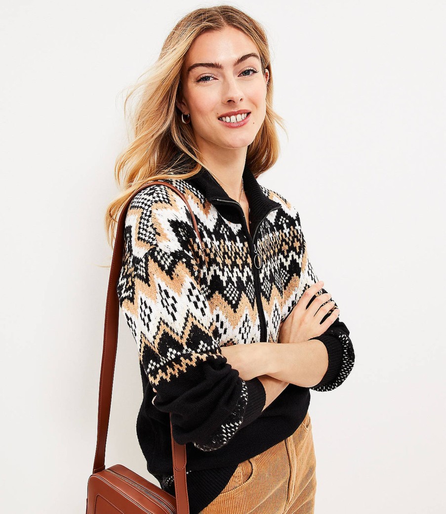 Clothing Loft | Fair Isle Half Zip Tunic Sweater Black