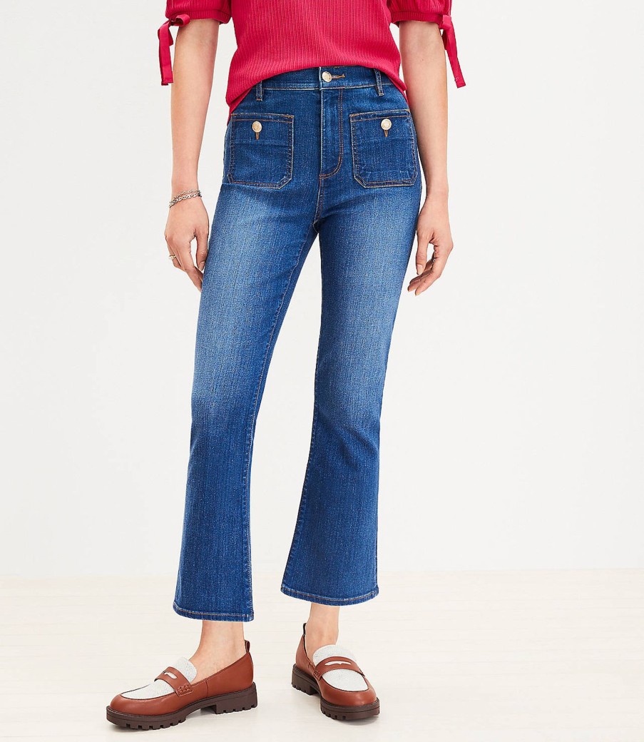 Clothing Loft | Patch Pocket High Rise Kick Crop Jeans In Dark Wash