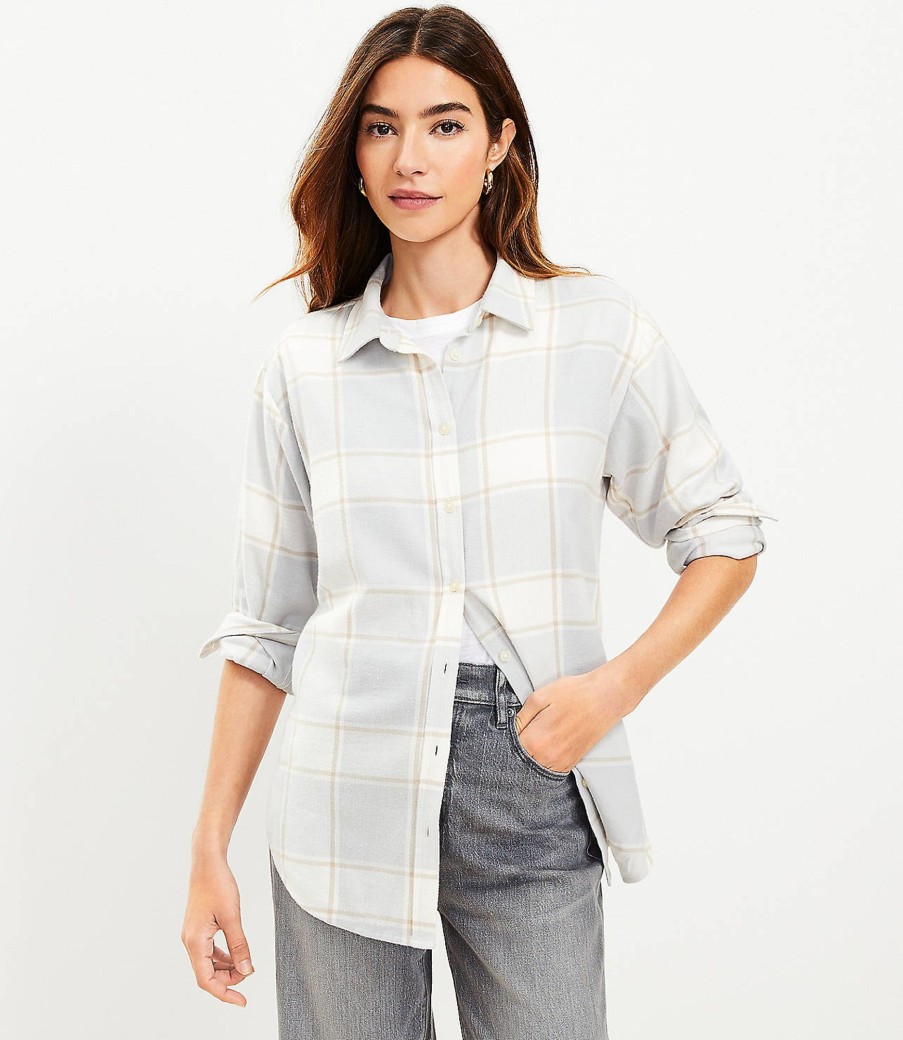 Clothing Loft | Plaid Flannel Everyday Tunic Shirt Whisper White