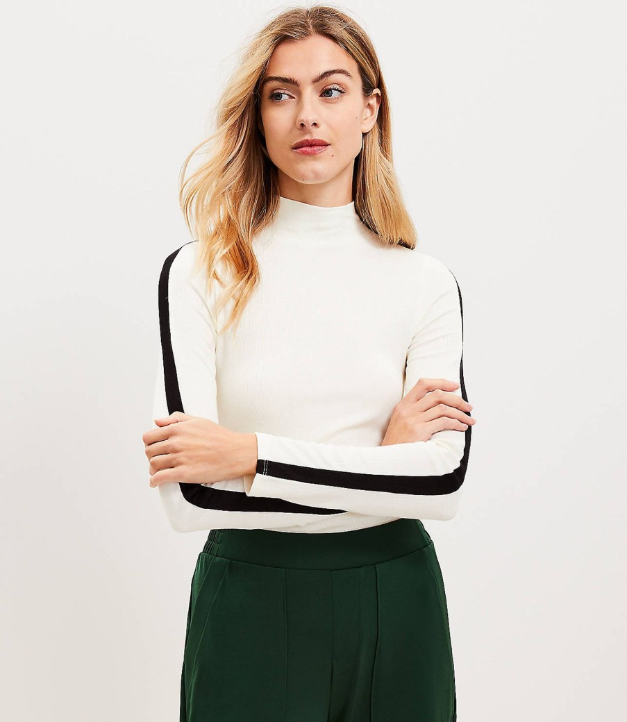 Clothing Loft | Lou & Grey Colorblock Ribbed Signaturesoft Turtleneck Top Whisper White