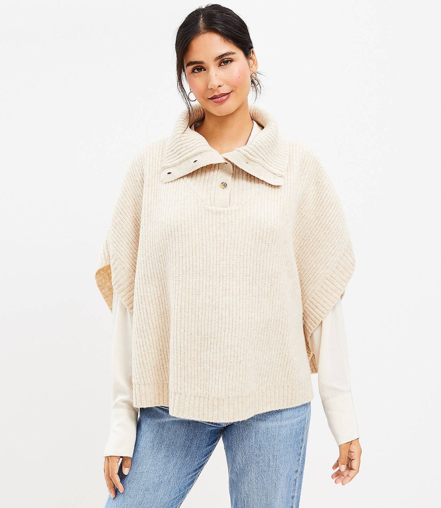 Accessories & Shoes Loft | Button Turtleneck Poncho Oat