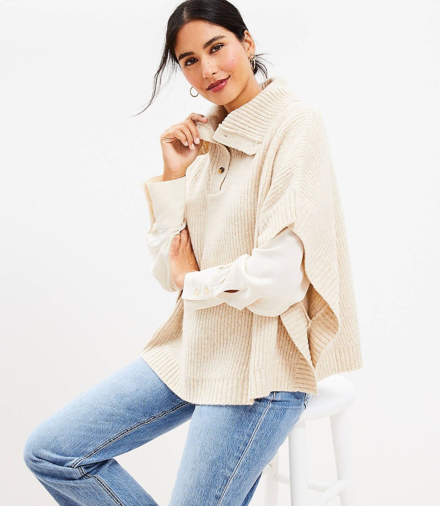 Accessories & Shoes Loft | Button Turtleneck Poncho Oat