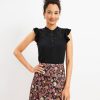 Clothing Loft | Embroidered Yoke Flutter Top Black