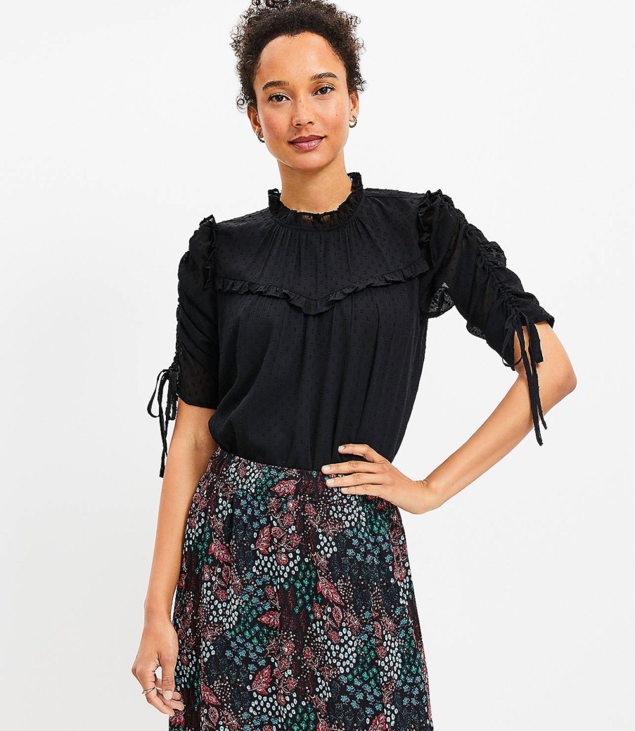 Clothing Loft | Clip Ruffle Tie Sleeve Top Black